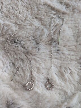Terracotta Silver Crystal Circle Threader Earrings - Women Jewelry